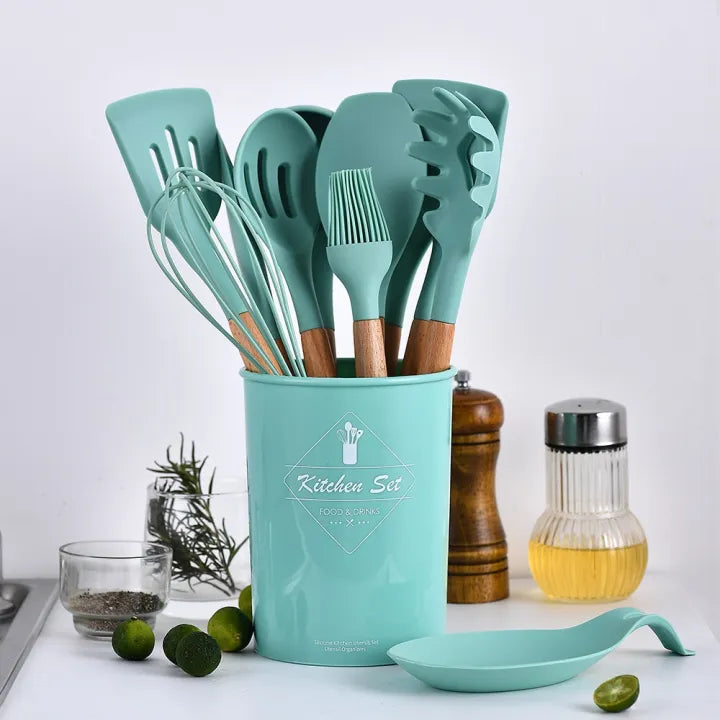 Silicone Non Stick Cooking Spoon  Set 12pc in Random Color